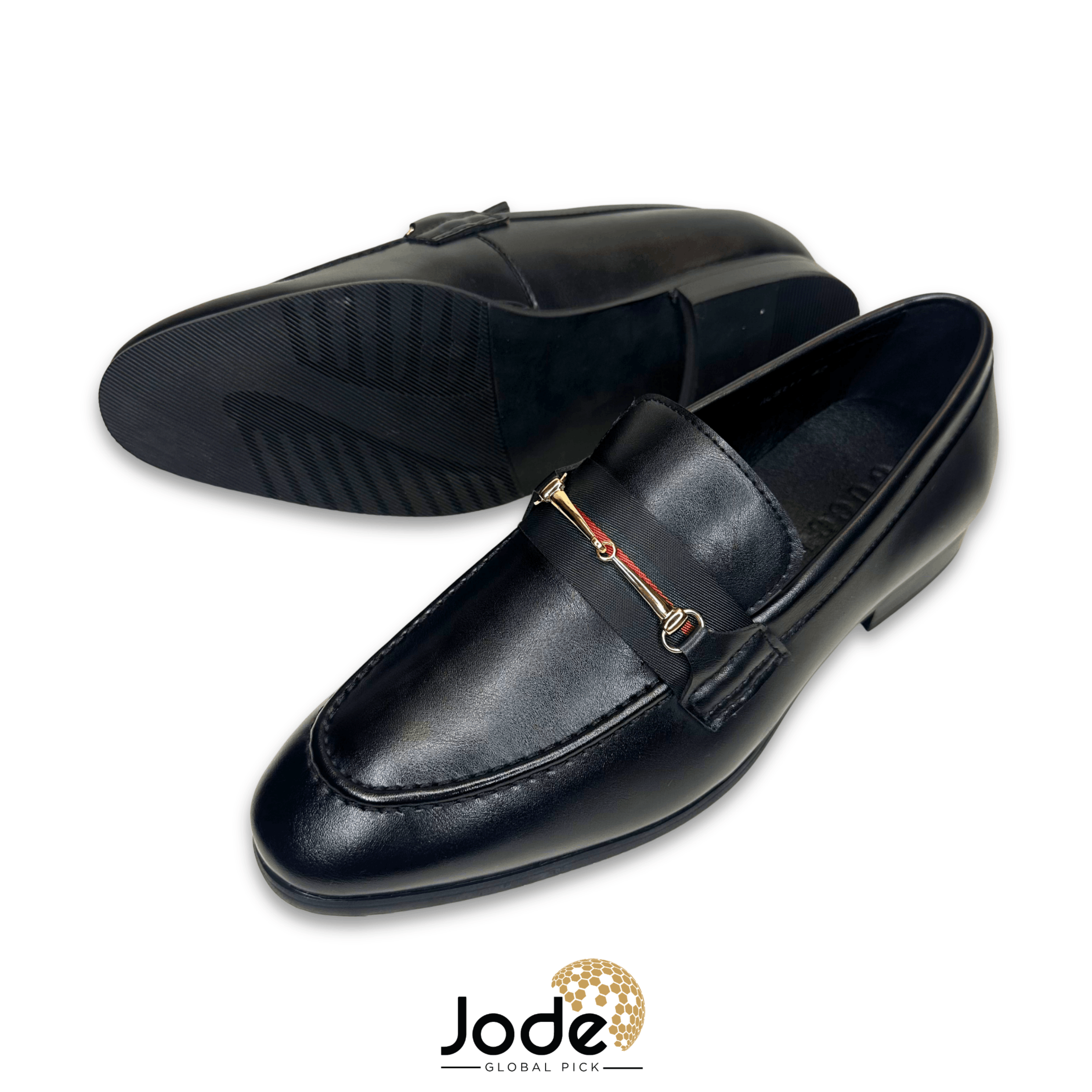 Black Webbed-Strap Horsebit Loafers