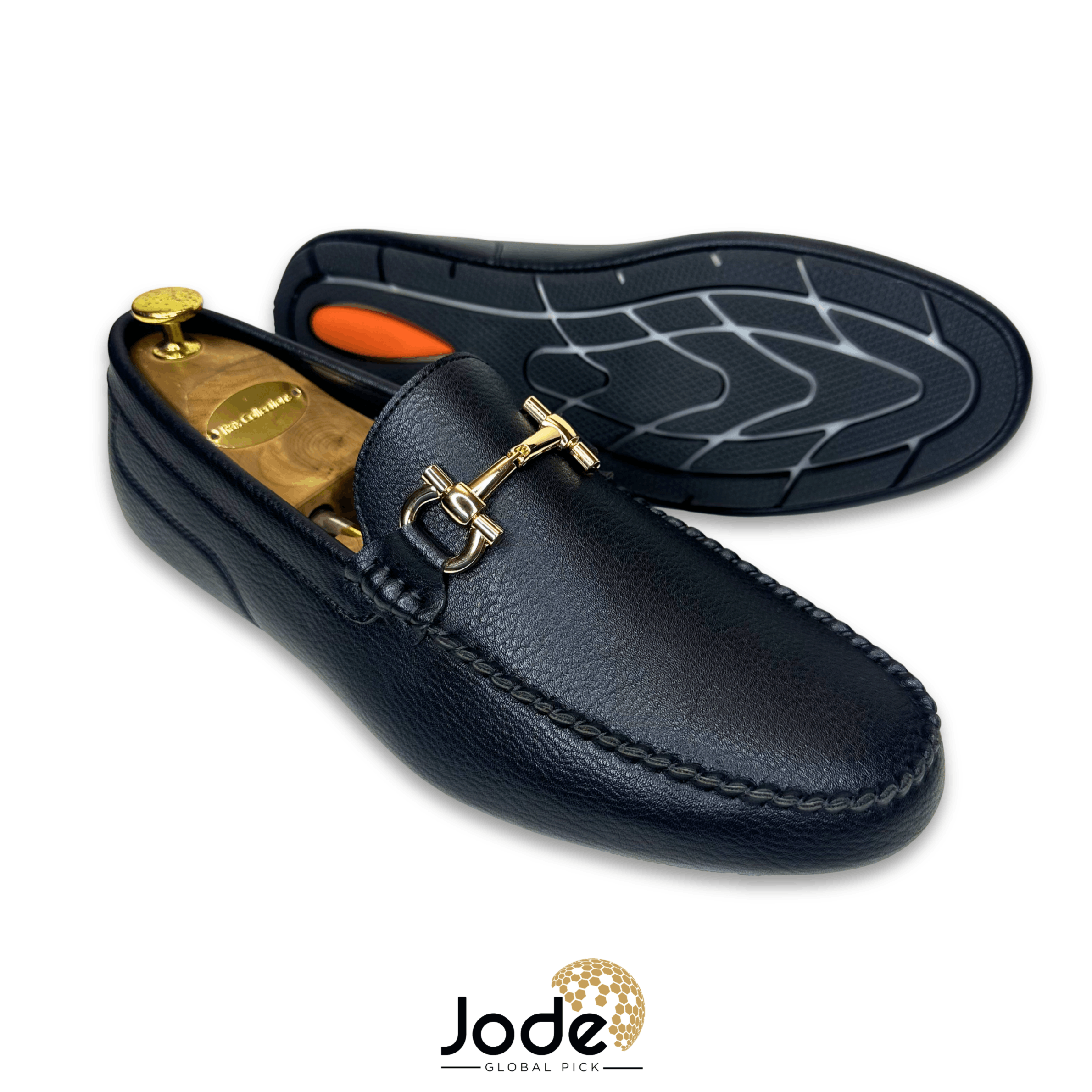 Black Pebbled Leather Horsebit Driving Loafers