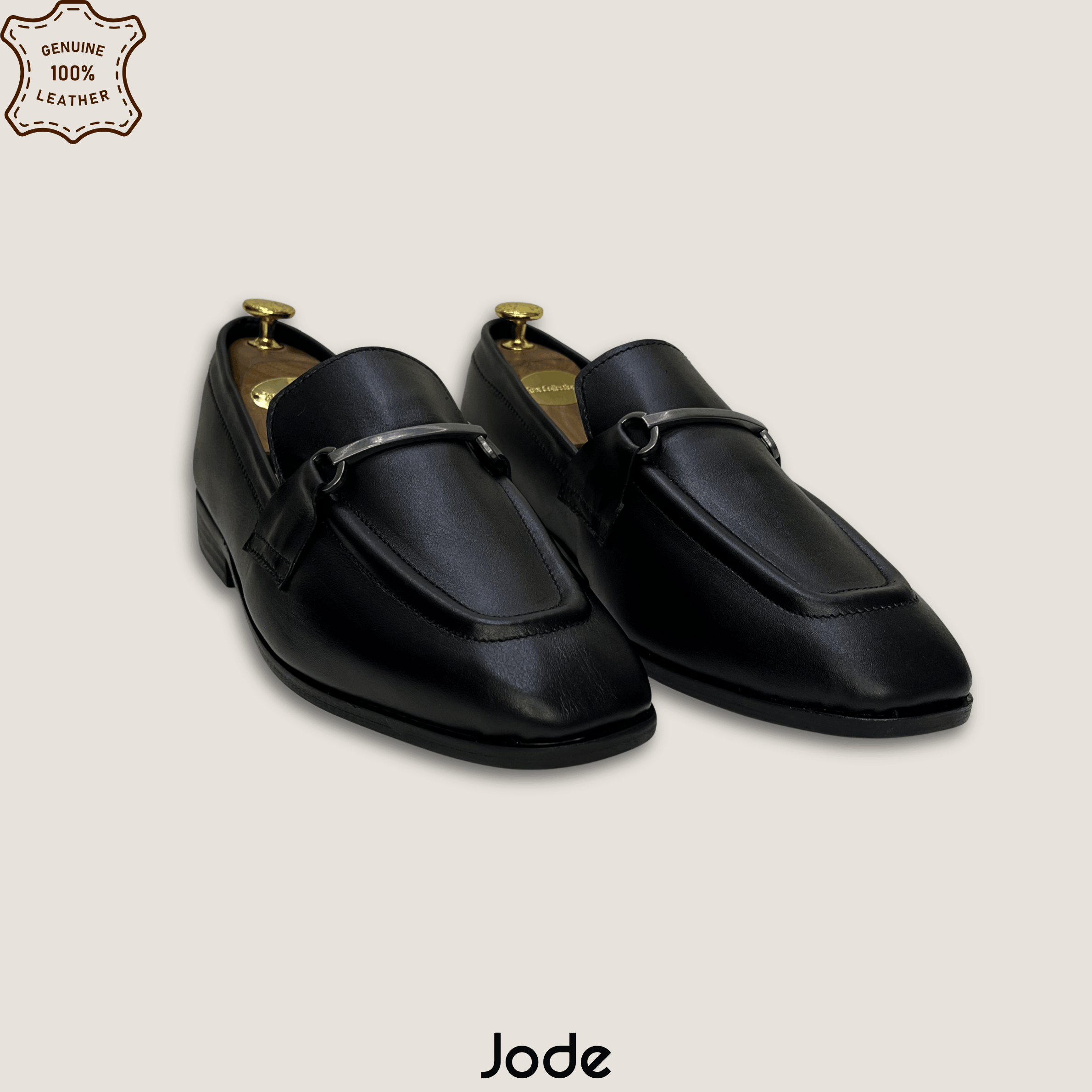 Black Leather Minimalist Metal-Bar Loafer