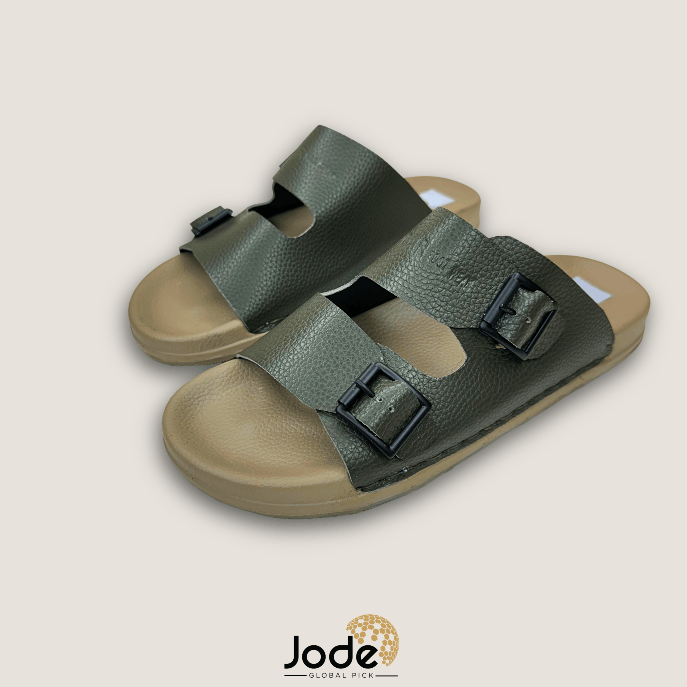 Olive Green Dual Buckled Textured Slide