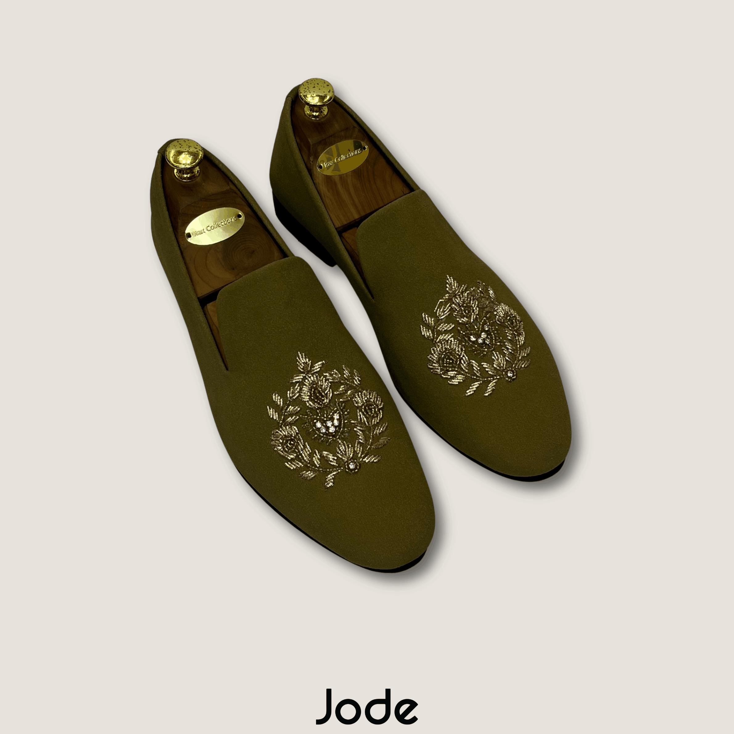 The Olive Green Antique Gold Floral Zardozi