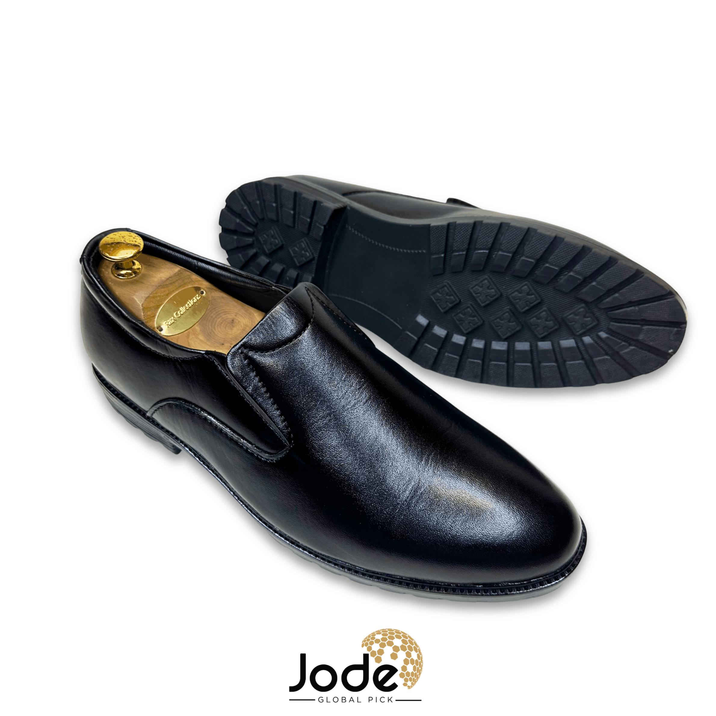 Black Smooth Leather Plain-Toe Slip-On Shoes